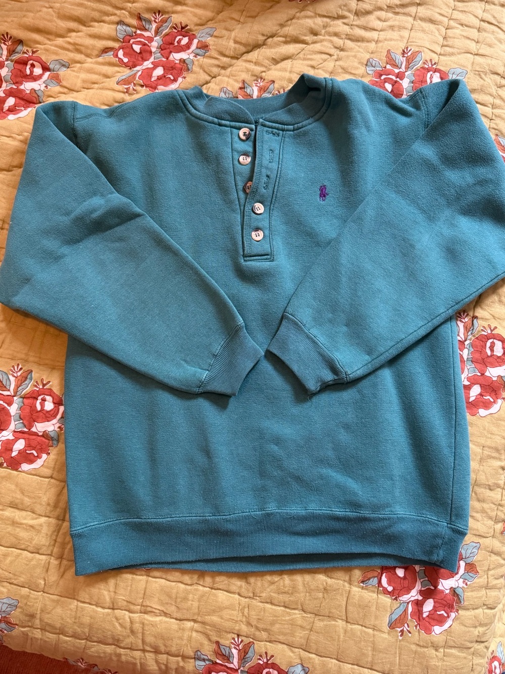 Ralph Lauren Men’s Teal Crewneck Henley Sweatshirt PERFECTLY WORN IN vintage